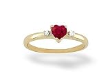 14K Yellow Gold Genuine Heart Ruby and Diamond Ring