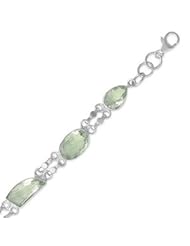 Green Amethyst Double Chain Sterling Silver Adjustable Bracelet