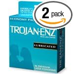 Trojan-Enz Latex Condoms, Lubricated, 36-Count Boxes (Pack of 2)