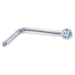Solid 14KT White Gold 1.5mm Genuine Topaz L-Shaped Nose Ring - 18 Gauge