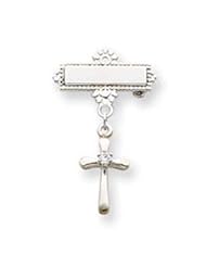 Sterling Silver Polished CZ Cross Pin