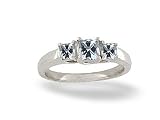 14K White Gold Genuine Square Aquamarine 3-Stone Ring