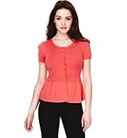 Petite Round Neck Peplum Cardigan