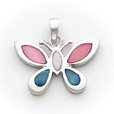 Sterling Silver Pink, White and Blue Shell Butterfly Pendant