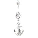 Cz clear Crystals Dangling Stainless Steel Anchor Dangle Nautical boating Belly button Navel Ring 14 gauge
