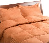 Microsuede 4-piece White Duck Down Queen Comforter Set, Chestnut