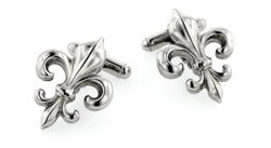 Silver plated larger sized Fleur De Lis cufflinks with presentation box. Made in the U.S.A
