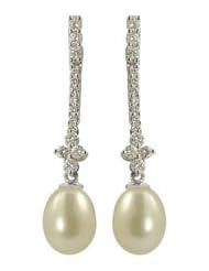 14K white gold 7-8mm freshwater cultured pearl and diamond (.72ctw) earrings.