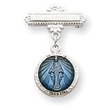 Sterling Silver Blue Enameled Miraculous Medal Pin