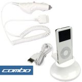 Brand New Apple iPod Nano 1st & 2nd Gen Mp3 Music Player Accessory Bundle Kit + 2-In-1 Hotsync & Charging USB Dock Cradle (White) + Rapid Car Charger with IC Chip By Bargaincell