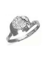 14k White Gold, Small Size Playful Elephant Children Kids Ring with Brilliant Lab Created Gems