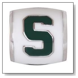 MICHIGAN STATE Logo White 925 Silver European College Charm Bead