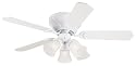 Westinghouse 7850800 Contemporary Trio Three-Light 42-Inch Five-Blade Ceiling Fan, White with Frosted Globes