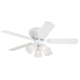Westinghouse 7850800 Contemporary Trio Three-Light 42-Inch Five-Blade Ceiling Fan, White with Frosted Globes