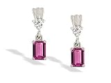 14K White Gold Genuine Emerald-cut Pink Tourmaline and Diamond Dangle Drop Earrings