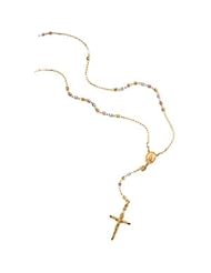 14K Yellow Gold /White Gold /Rose 16.00 Inch Tricolor Rosary Necklace