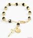 GORGEOUS 24k Gold Layered (GL) Rosary Genuine Black Crystal Crucifix Cross Beaded Bracelet