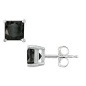 1.00ct Tw Natural Treated Black Princess Diamond Ear Stud in 14k White Gold (AAA-clarity / Black- color)