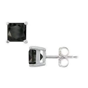 3.50ct tw Natural Treated Black Diamond Ear Studd in 14K White Gold (SI - Black -Color)