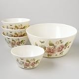 Pfaltzgraff Tea Rose Melamine 5 Piece Popcorn / Salad Bowl Set