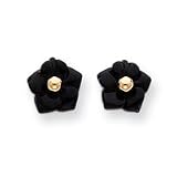 14k Onyx Flower With Gold Bead Earrings - Measures 10x10mm