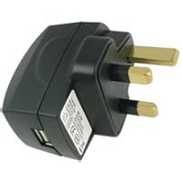 Black 3 PIN UK USB Mains Charger For iPods, Mobile Phones, PDA's, MP3 Players, Speakers, Digital Cameras, Nokia, Sony Ericsson, Samsung, LG, Palm