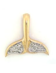 14K Solid Yellow Gold Diamond Whale Tail Pendant