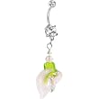 Handcrafted Genuine Swarovski White Crystal Lily Dangle Belly Ring