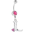 Passion Pink Jeweled Initial Dangle Belly Ring - Letter L