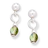 Green Czech Bead/Sterling Silver Bead Earrings