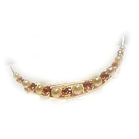 Antique Citrine and Pearl Crescent Moon Brooch by Citrine Brooches