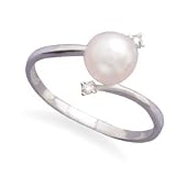 14K White Gold Ring Featuring a 6.5-7mm Cultured Akoya Pearl with Diamonds with Wood Box