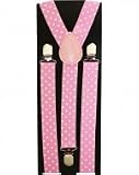 Outer Rebel Fashion Suspenders- Baby Pink with White Polkadots