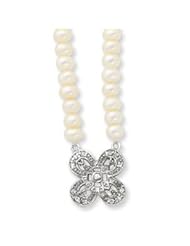 Sterling Silver Freshwater Cultured Pearl & CZ Necklace - QG2515-17"