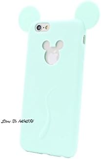 Cute Candy Colors Colorful 3D Soft Mickey Mouse Ear Silicone Cartoon Phone Case Cover for iphone 6 6S 4.7Inch Light Blue