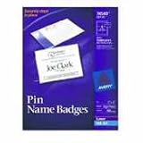 Avery 74540 Rigid, pin-style 3 x 4 laser/inkjet badges, 100 white inserts/100 holders