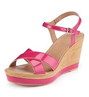 Open Toe Crossover Strap Wedge Sandals