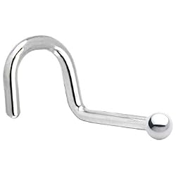 Solid 14KT White Gold 1.5mm Ball Right Nostril Screw Ring - 18 Gauge