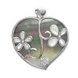.925 Silver, Black Mother of Pearl & CZ Heart Pendant