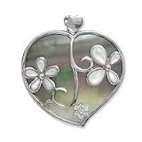 .925 Silver, Black Mother of Pearl & CZ Heart Pendant