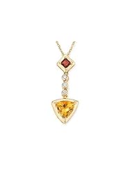 1 3/8 Carat Citrine, Garnet and Diamond 14K Yellow Gold Pendant w/Chain