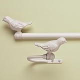 Cast Metal Antique White Bird Curtain Rods & Holdbacks - 28 - 48 Tweety Rod (Antique White)