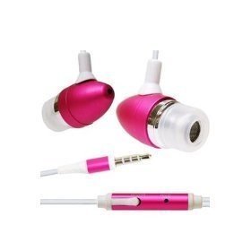 Premium Metal Bullet Pink Stereo Headset Earphones for Motorola Droid A855 + Free Stars stripes Silicone WristBand