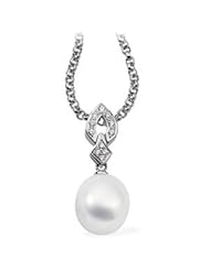 CleverEves 18K Palladium White Gold 1 6 Ct Tw 13.00 mm Fine South Sea Cultured Pearl W Diamond Pendant