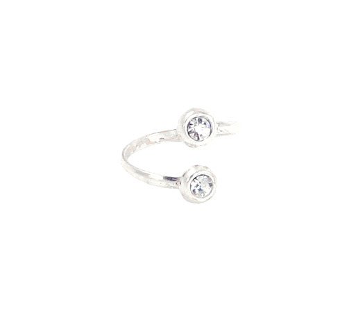 Toe Ring - Sterling Silver Diamond-like Double Stones Adjustable Toe Ring