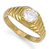 Image of Jewelco London 9ct Solid gold hand finished men's cubic zirconia set solitaire Ring with ribbed shoulders