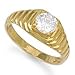 Jewelco London 9ct Solid gold hand finished men's cubic zirconia set solitaire Ring with ribbed shoulders