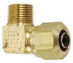 Air Brake Compression 90ฐ Male NPT Connector, 1/8" Pipe Size, 1/4" tube size
