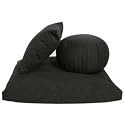 Kapok Zafu, Zabuton and Support Meditation Cushion Set (3pc), Black
