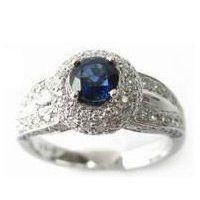 Sapphire & Diamond Cluster Engagement Ring Vintage Style 14k White gold